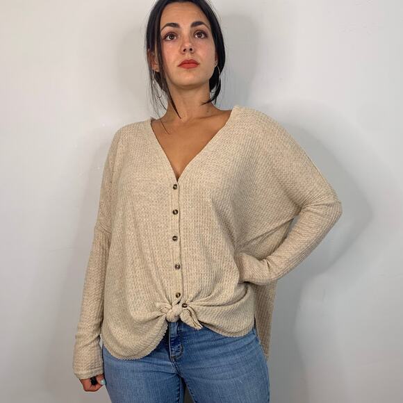 Urban Outfitters Out From Under Tan Waffle Knit Thermal Top - Picture 4 of 8